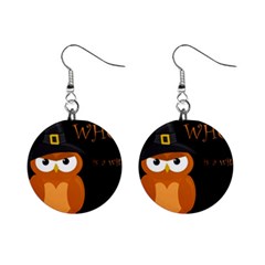 Halloween Witch - Orange Owl Mini Button Earrings by Valentinaart