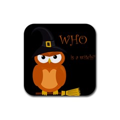 Halloween Witch - Orange Owl Rubber Square Coaster (4 Pack)  by Valentinaart