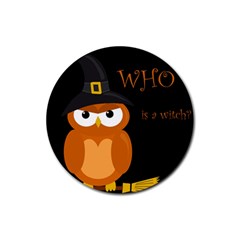 Halloween Witch - Orange Owl Rubber Coaster (round)  by Valentinaart