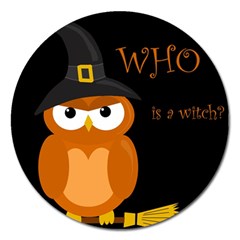 Halloween Witch - Orange Owl Magnet 5  (round) by Valentinaart