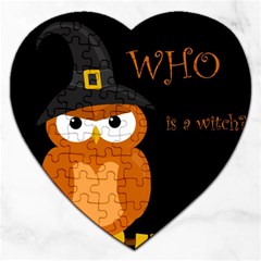 Halloween witch - orange owl Jigsaw Puzzle (Heart)