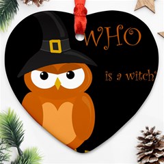 Halloween Witch - Orange Owl Heart Ornament (2 Sides) by Valentinaart