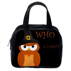 Halloween Witch - Orange Owl Classic Handbags (one Side) by Valentinaart