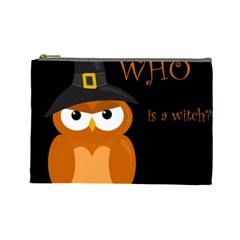 Halloween Witch - Orange Owl Cosmetic Bag (large)  by Valentinaart