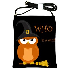 Halloween Witch - Orange Owl Shoulder Sling Bags by Valentinaart