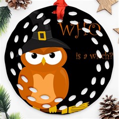 Halloween Witch - Orange Owl Ornament (round Filigree)  by Valentinaart