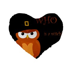 Halloween Witch - Orange Owl Standard 16  Premium Heart Shape Cushions by Valentinaart