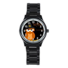 Halloween Witch - Orange Owl Stainless Steel Round Watch by Valentinaart