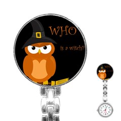 Halloween witch - orange owl Stainless Steel Nurses Watch