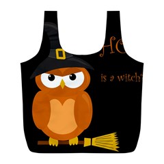 Halloween Witch - Orange Owl Full Print Recycle Bags (l)  by Valentinaart