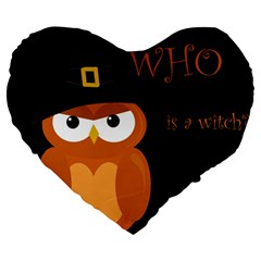 Halloween Witch - Orange Owl Large 19  Premium Flano Heart Shape Cushions by Valentinaart