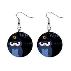 Halloween Witch - Blue Owl Mini Button Earrings by Valentinaart