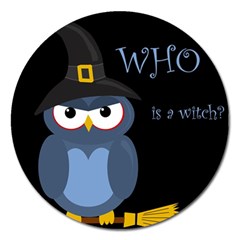 Halloween Witch - Blue Owl Magnet 5  (round) by Valentinaart