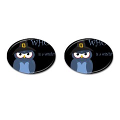 Halloween Witch - Blue Owl Cufflinks (oval) by Valentinaart