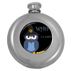 Halloween Witch - Blue Owl Round Hip Flask (5 Oz) by Valentinaart