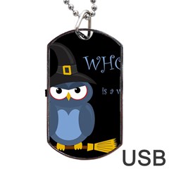 Halloween Witch - Blue Owl Dog Tag Usb Flash (one Side) by Valentinaart