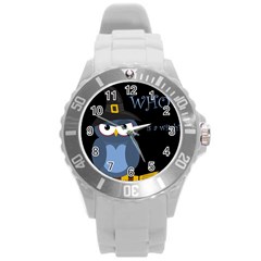 Halloween Witch - Blue Owl Round Plastic Sport Watch (l) by Valentinaart