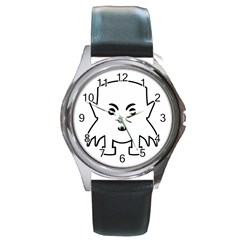 Petit Vampire Cartoon Illustration Round Metal Watch by dflcprints