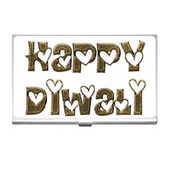 Happy Diwali Greeting Cute Hearts Typography Festival Of Lights Celebration Business Card Holders by yoursparklingshop