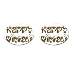 Happy Diwali Greeting Cute Hearts Typography Festival Of Lights Celebration Cufflinks (oval) by yoursparklingshop