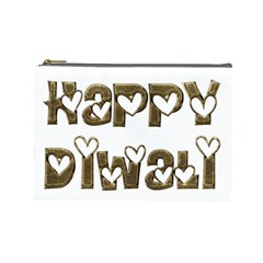 Happy Diwali Greeting Cute Hearts Typography Festival Of Lights Celebration Cosmetic Bag (large)  by yoursparklingshop