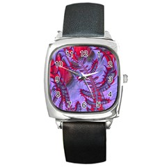 Freaky Friday Red  Lilac Square Metal Watch by Fractalworld