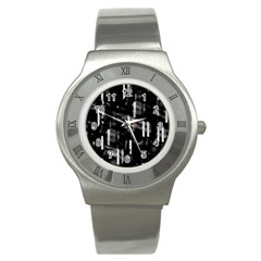 Black And White Neon City Stainless Steel Watch by Valentinaart