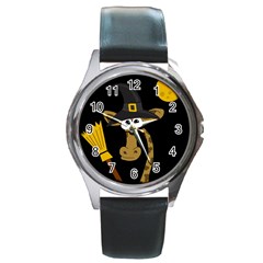 Halloween giraffe witch Round Metal Watch