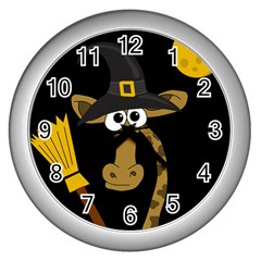 Halloween giraffe witch Wall Clocks (Silver) 