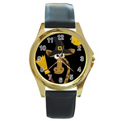 Halloween giraffe witch Round Gold Metal Watch