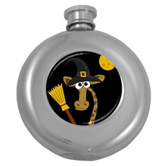 Halloween giraffe witch Round Hip Flask (5 oz)