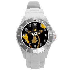 Halloween giraffe witch Round Plastic Sport Watch (L)