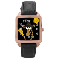 Halloween giraffe witch Rose Gold Leather Watch 