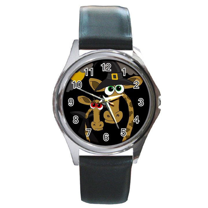 Giraffe Halloween party Round Metal Watch