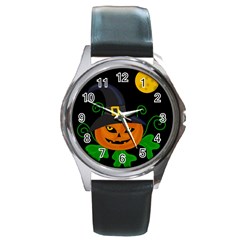 Halloween witch pumpkin Round Metal Watch