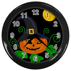 Halloween witch pumpkin Wall Clocks (Black)