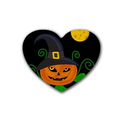 Halloween Witch Pumpkin Rubber Coaster (heart)  by Valentinaart