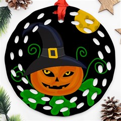 Halloween witch pumpkin Ornament (Round Filigree) 