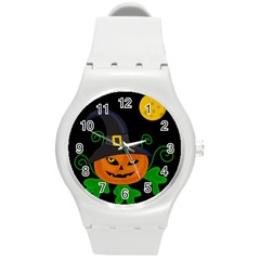 Halloween witch pumpkin Round Plastic Sport Watch (M)