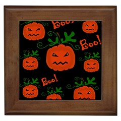 Halloween Pumpkin Pattern Framed Tiles by Valentinaart