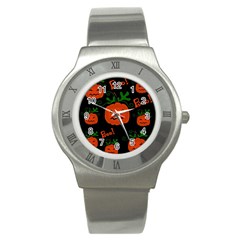 Halloween Pumpkin Pattern Stainless Steel Watch by Valentinaart