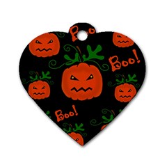 Halloween Pumpkin Pattern Dog Tag Heart (two Sides) by Valentinaart