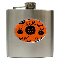 Halloween Black Pumpkins Pattern Hip Flask (6 Oz) by Valentinaart