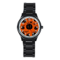 Halloween Black Pumpkins Pattern Stainless Steel Round Watch by Valentinaart