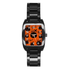 Halloween Black Pumpkins Pattern Stainless Steel Barrel Watch by Valentinaart