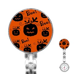 Halloween Black Pumpkins Pattern Stainless Steel Nurses Watch by Valentinaart