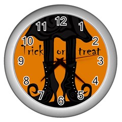 Halloween - Witch Boots Wall Clocks (silver)  by Valentinaart