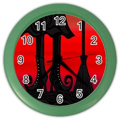 Halloween Black Witch Color Wall Clocks by Valentinaart