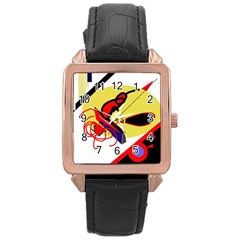 Abstract Art Rose Gold Leather Watch  by Valentinaart