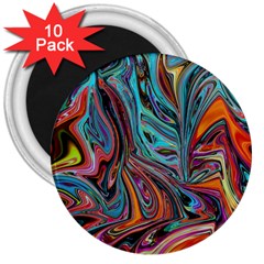 Brilliant Abstract In Blue, Orange, Purple, And Lime-green  3  Magnets (10 Pack)  by digitaldivadesigns